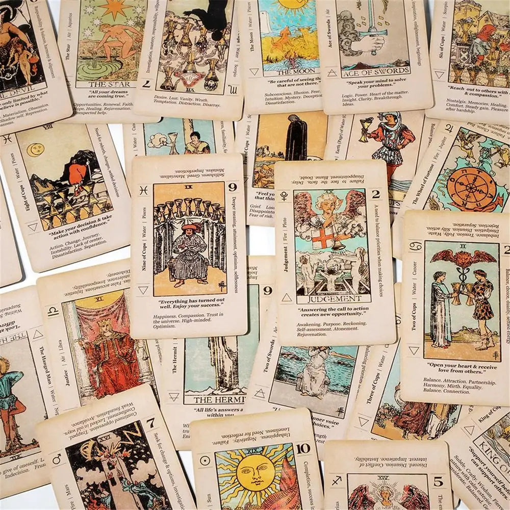 Beginner Tarot Card Deck - 78 Antiqued Tarot Cards with Meanings for Learning & Reading Practice