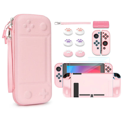 Pink Carrying Case for Nintendo Switch – Portable Travel Handbag with Screen Protector, Thumb Grip Cap, and Game Accessories Cover