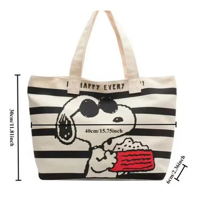 Disney Minnie & Snoopy Cartoon Canvas Tote Bag – Large Capacity Cute School & Mommy Bag for Books, Students & Everyday Use