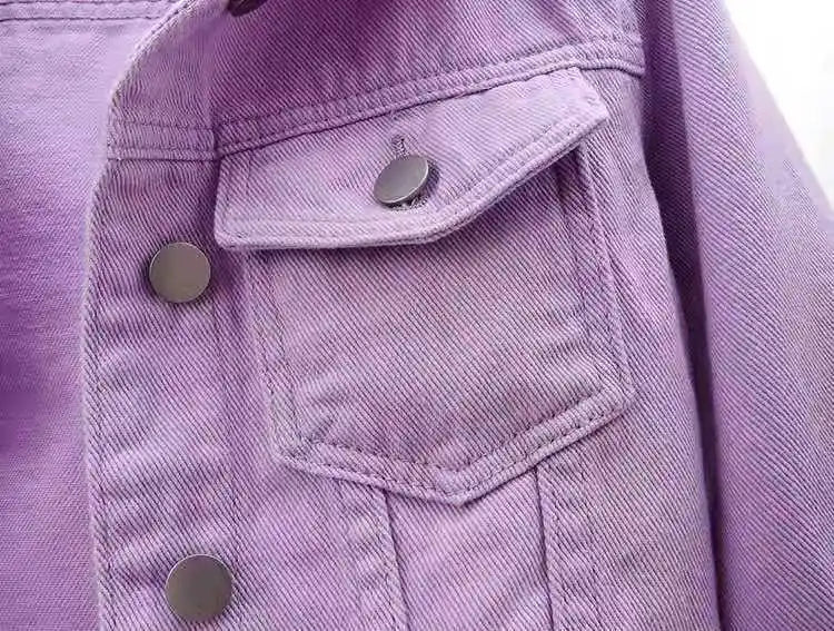 Women’s Denim Jacket – Spring & Autumn Short Coat, Casual Pink Jean Jackets, Loose Purple, Yellow & Blue Outerwear Tops