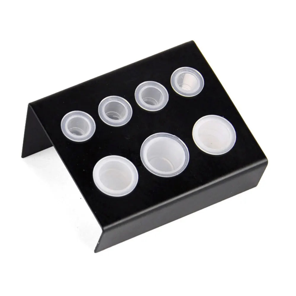 Stainless Steel Tattoo Ink Cup Holder — Black Pigment Stand with 7 Holes for Microblading & Tattoo Accessories