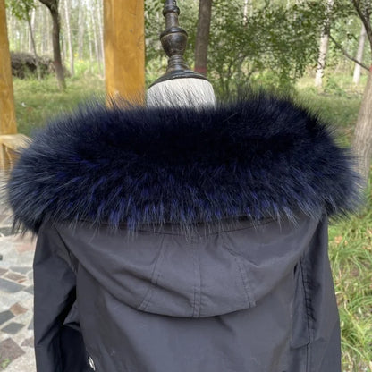 Natural Raccoon & Fox Fur Scarf – Luxury Women’s Winter Fur Collar and Hood Trim for Coats & Jackets