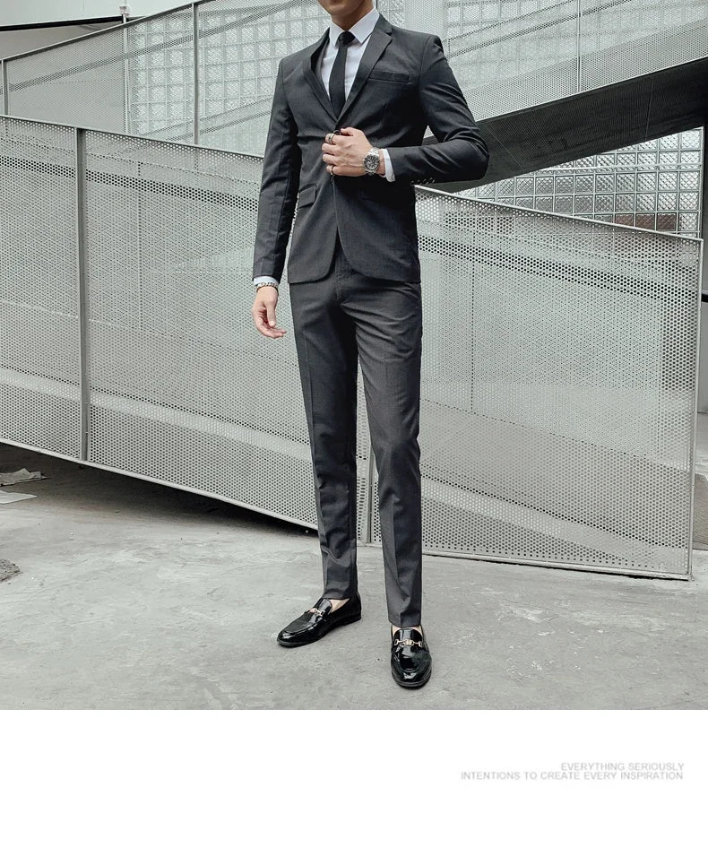 Men’s Business Suit Set — Blazer, Vest & Pants, Slim Fit Solid Color Wedding & Formal Dress Suit, Plus Size