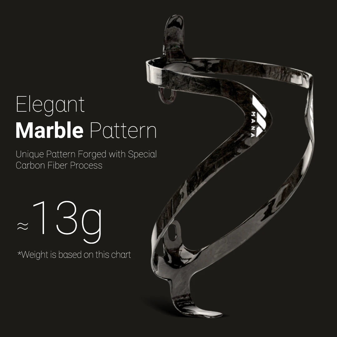MANA 12g Marble-Pattern Carbon Fiber Bicycle Bottle Cage — Ultra-Light Full Carbon with Aluminum Alloy Screws for Road/MTB/Gravel