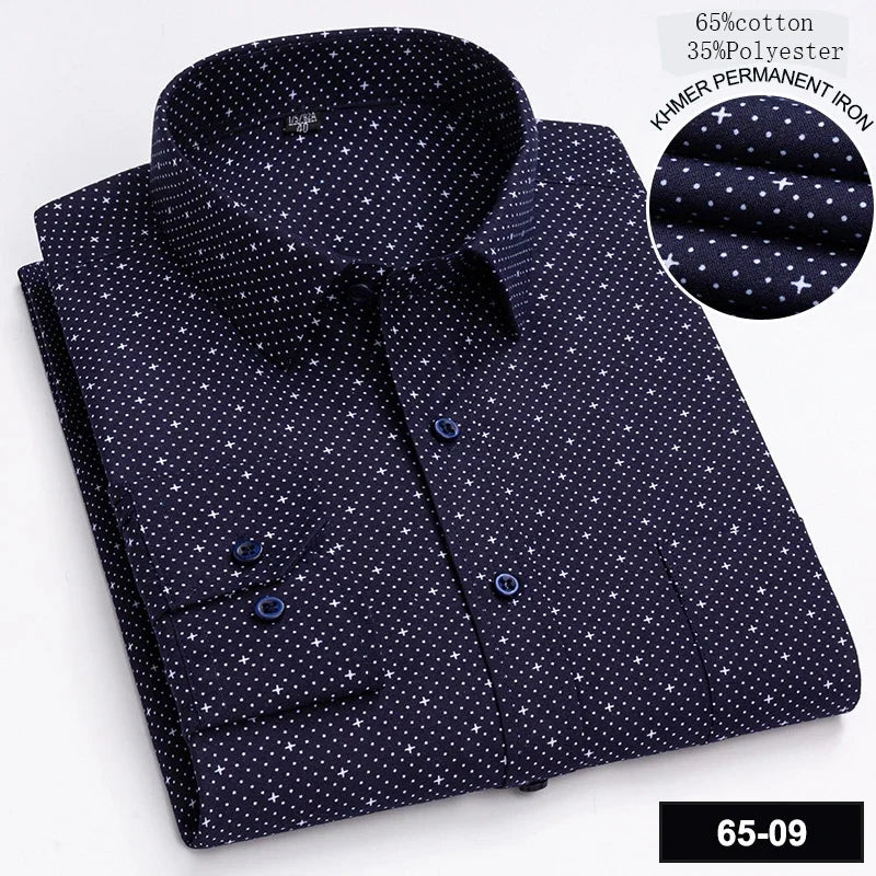 Men’s Slim Fit Long Sleeve Shirt - Formal Plaid Cotton Office Shirt with Single Pocket