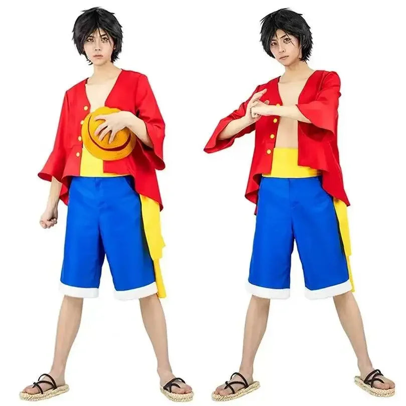 Monkey D. Luffy Halloween Cosplay Costume - Anime Straw Hat Pirate Outfit Set for Boys with Coat, Pants & Belt