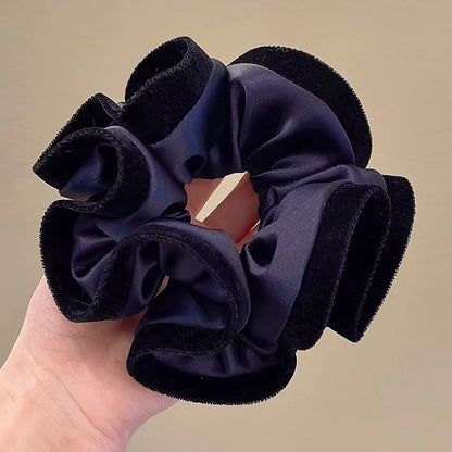 Velvet-Edged Satin Bloom Scrunchie - Elegant Hair Tie for Everyday Style
