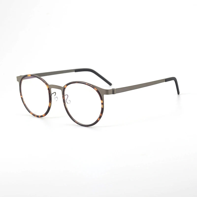 Retro Round Frame Blue Light Blocking Reading Glasses for Men – Ultra-Thin Screw-Free Metal Business Eyewear with Eye Protection Lens