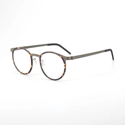 Retro Round Frame Blue Light Blocking Reading Glasses for Men – Ultra-Thin Screw-Free Metal Business Eyewear with Eye Protection Lens
