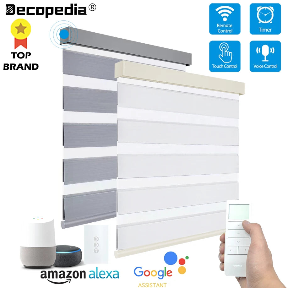 Decopedia Custom Zebra Blinds – Day & Night Blackout Roller Shades with Square Valance for Windows & Sliding Doors