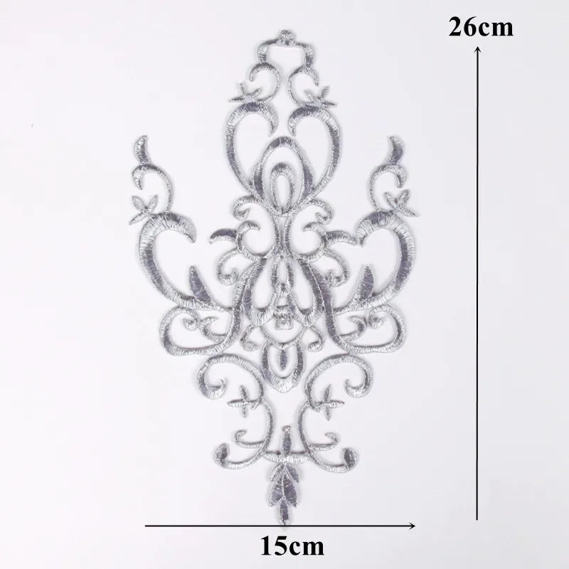 Silver Baroque Sequin Flower Applique – Embroidered Iron-On Patch for Wedding & DIY Crafts