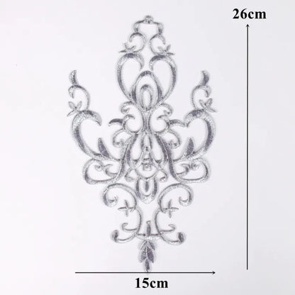 Silver Baroque Sequin Flower Applique – Embroidered Iron-On Patch for Wedding & DIY Crafts