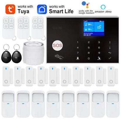 Home WIFI & GSM Security Alarm System – Anti-Theft with Door Sensor, PIR Motion Detector, Tuya Smart App & Alexa Control