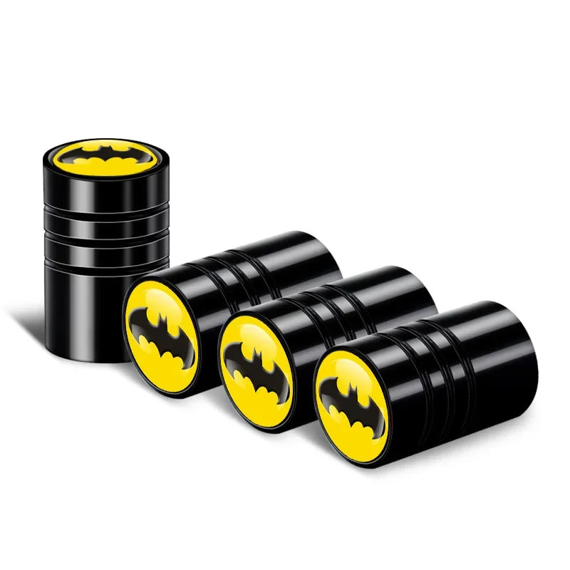 4PCS DC Comics Batman Car Tire Valve Caps — Knurled Aluminum Waterproof Accessories & Universal Car Gift