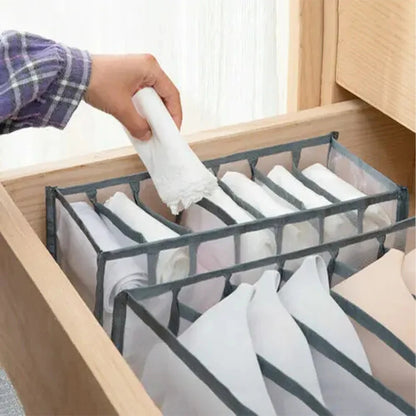 6/7/11-Grid Foldable Underwear & Socks Organizer — Breathable Mesh Clothes Storage Box with Dividers for Wardrobe