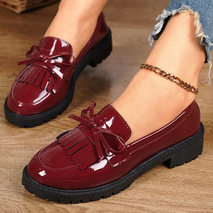 Women’s Platform Loafers 2026 – PU Leather Tassel Slip-On Casual Flats, Comfortable Spring Shoes, Plus Size Available