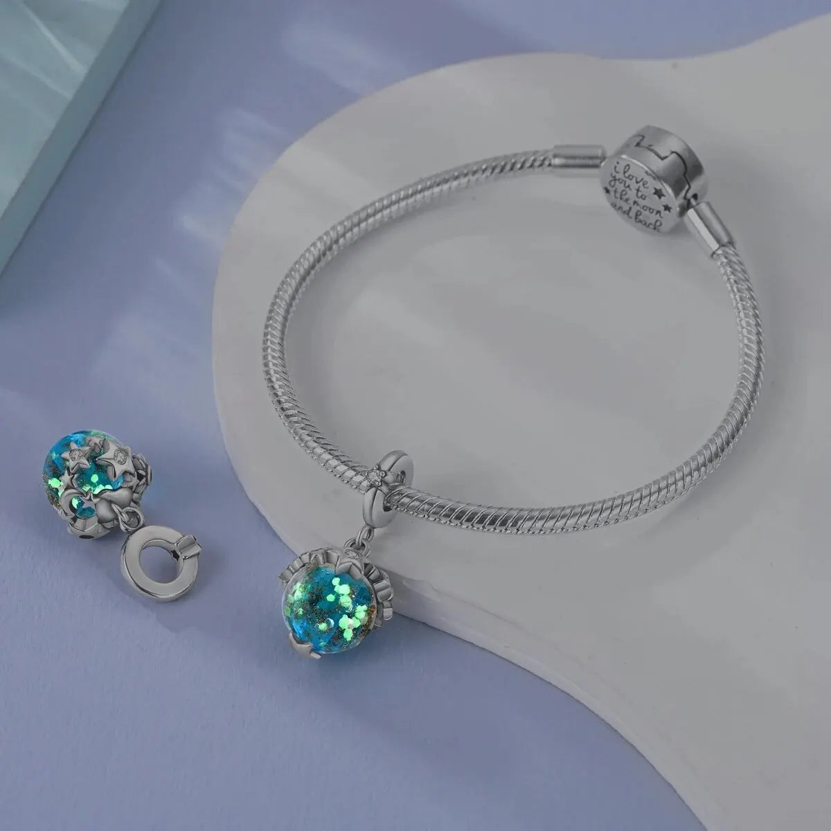 MULA Chameleon Silver-Plated Charm with Color-Changing Crystal Ball - DIY Snake Chain Bracelet Jewelry Gift for Women