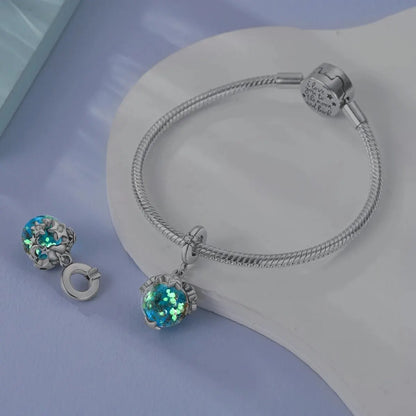 MULA Chameleon Silver-Plated Charm with Color-Changing Crystal Ball - DIY Snake Chain Bracelet Jewelry Gift for Women