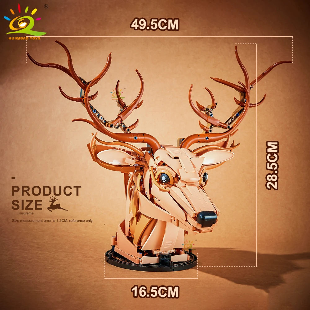 HUIQIBAO MOC Animal Head Building Blocks — Wolf, Deer & Eagle Wall Decor Sculpture Toy