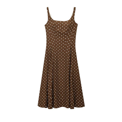 Elegant Women’s Polka Dot Maxi Dress – Chic Sleeveless Round Neck High Waist Slim Fit Vestido for Party & Street, 2025 New
