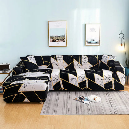 Stretch Sofa Cover - Printed Elastic Slipcover for L-Shaped Corner Couch, Living Room 1/2/3/4 Seat Protector