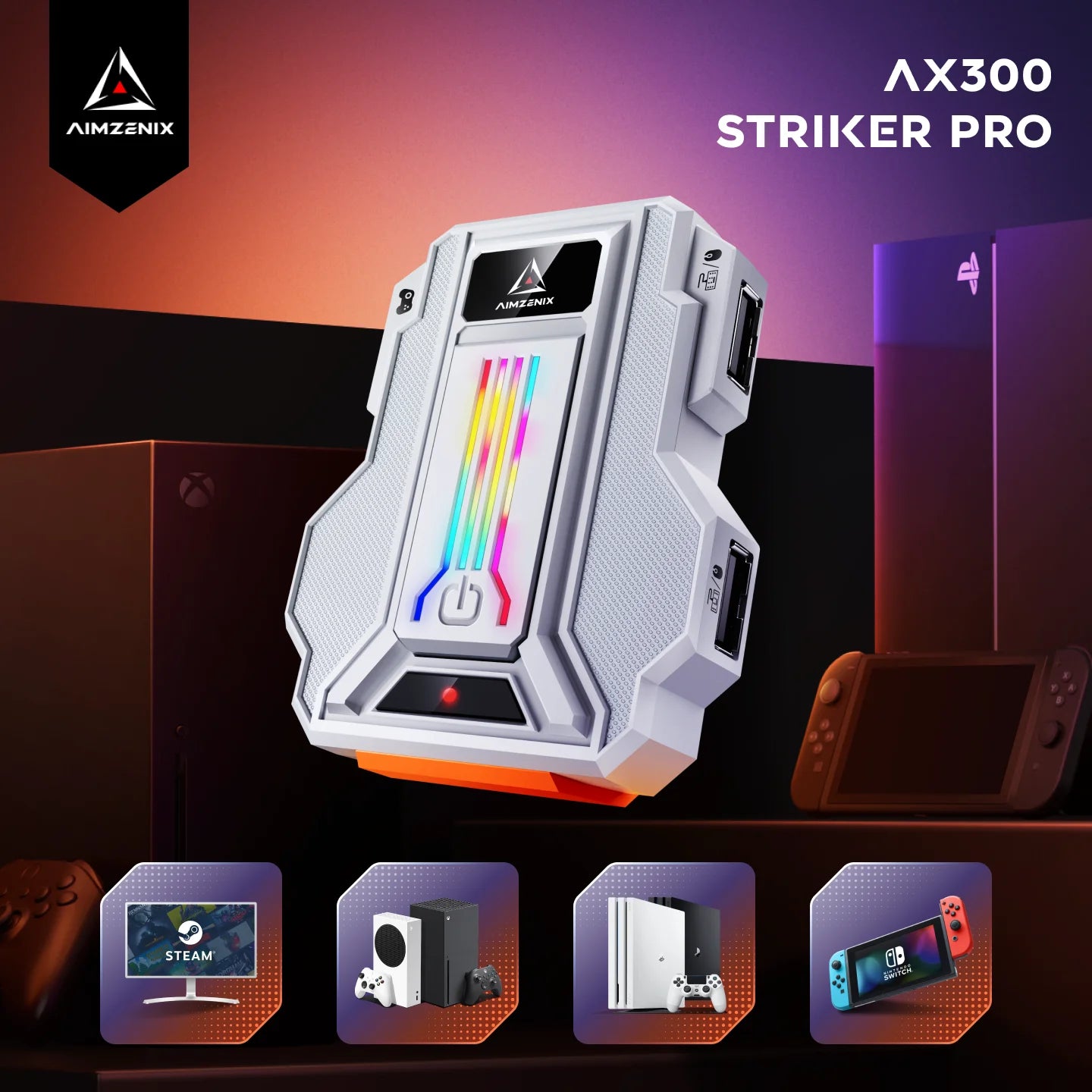 Aimzenix STRIKER PRO AX300 K&M Game Adapter – Multi-Platform Support for PS4, PS3, Xbox, Nintendo Switch with 3.5mm Headphones