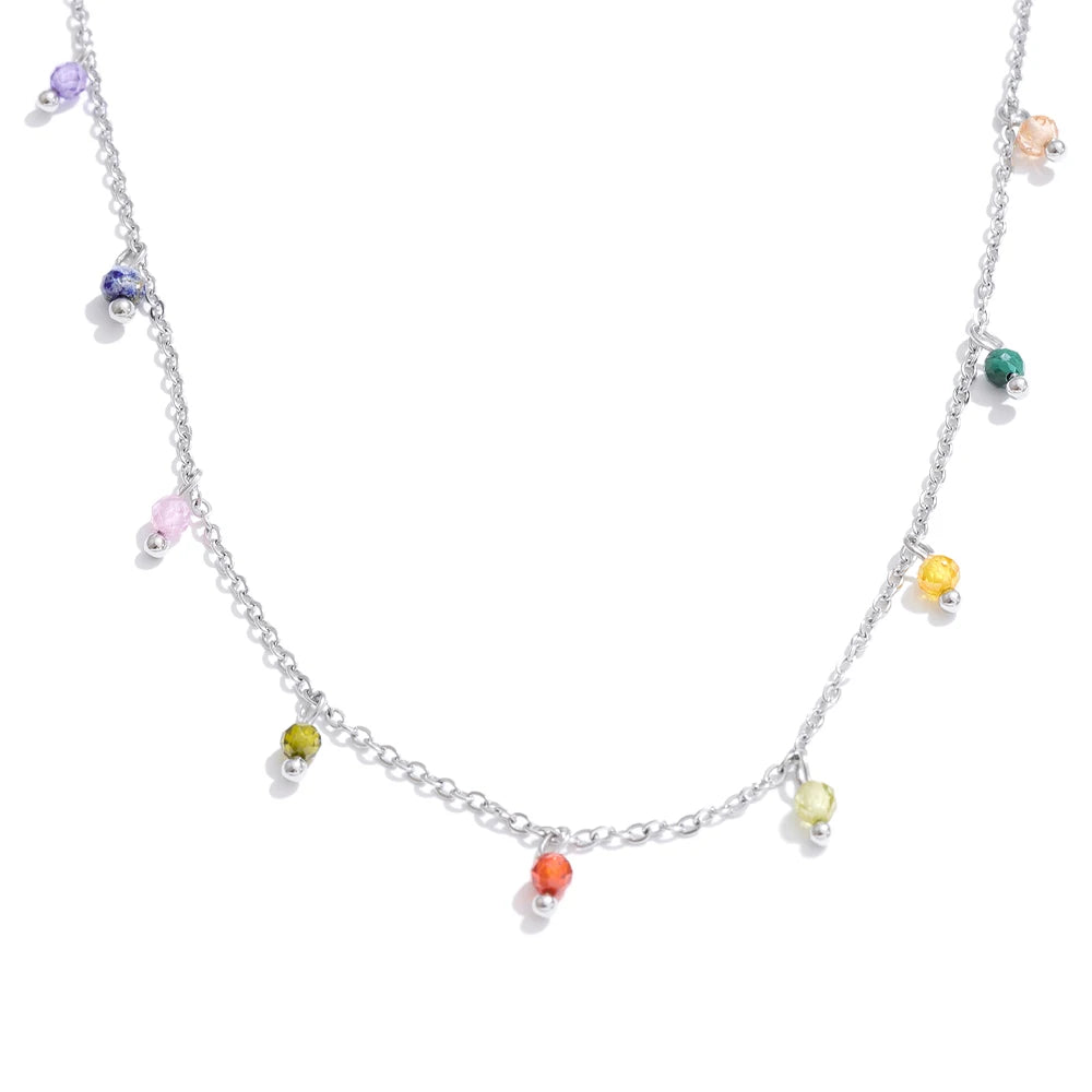 YHPUP Colorful Zirconia Drop Necklace - Stainless Steel Waterproof Y2K Collar Chain Jewelry with PVD Finish