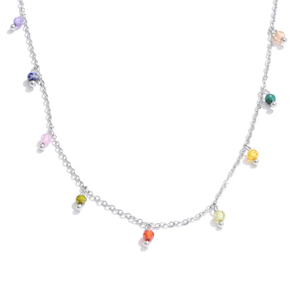 YHPUP Colorful Zirconia Drop Necklace - Stainless Steel Waterproof Y2K Collar Chain Jewelry with PVD Finish