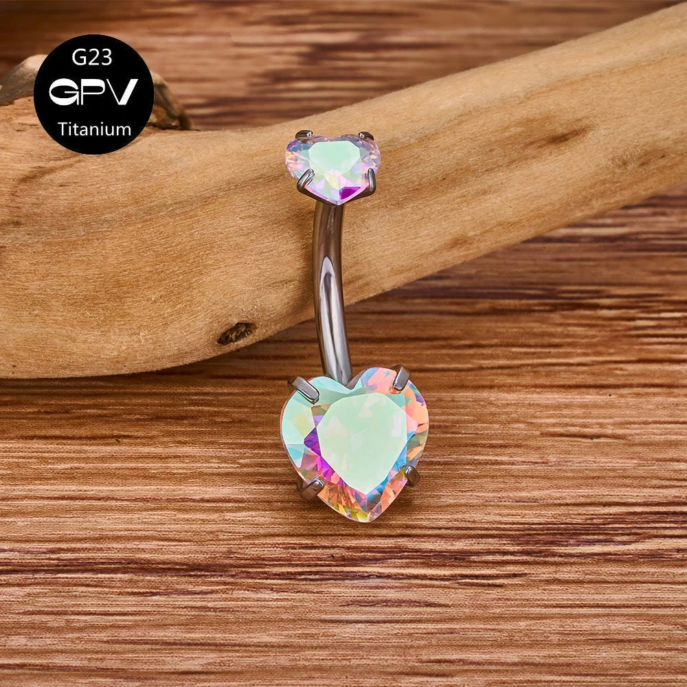 G23 Titanium Double-Head Navel Ring - Fashionable Love Design Belly Button Jewelry