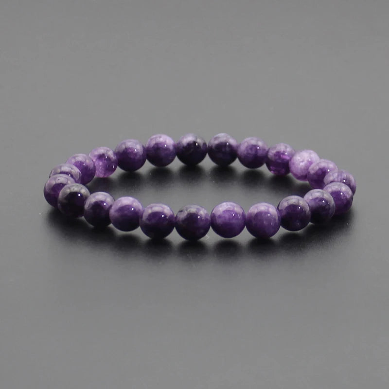 8mm Natural Stone Beaded Bracelet - Black Onyx Lava Tiger Eye Agate Quartz Chakra Yoga Energy Jewelry for Men & Women