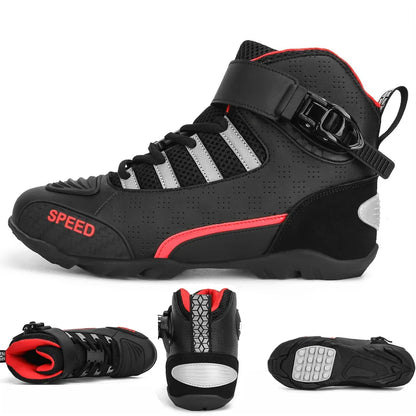 2024 New Motorcycle Boots for Men – Leather, Breathable, Anti-Slip, Wear-Resistant Racing Ankle Boots for Riders