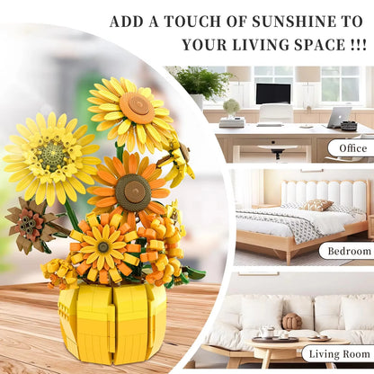 1009PCS Sunflower Building Blocks Set – Flower Bouquet Vase Model for Home Decor & Kids Educational Holiday Gifts