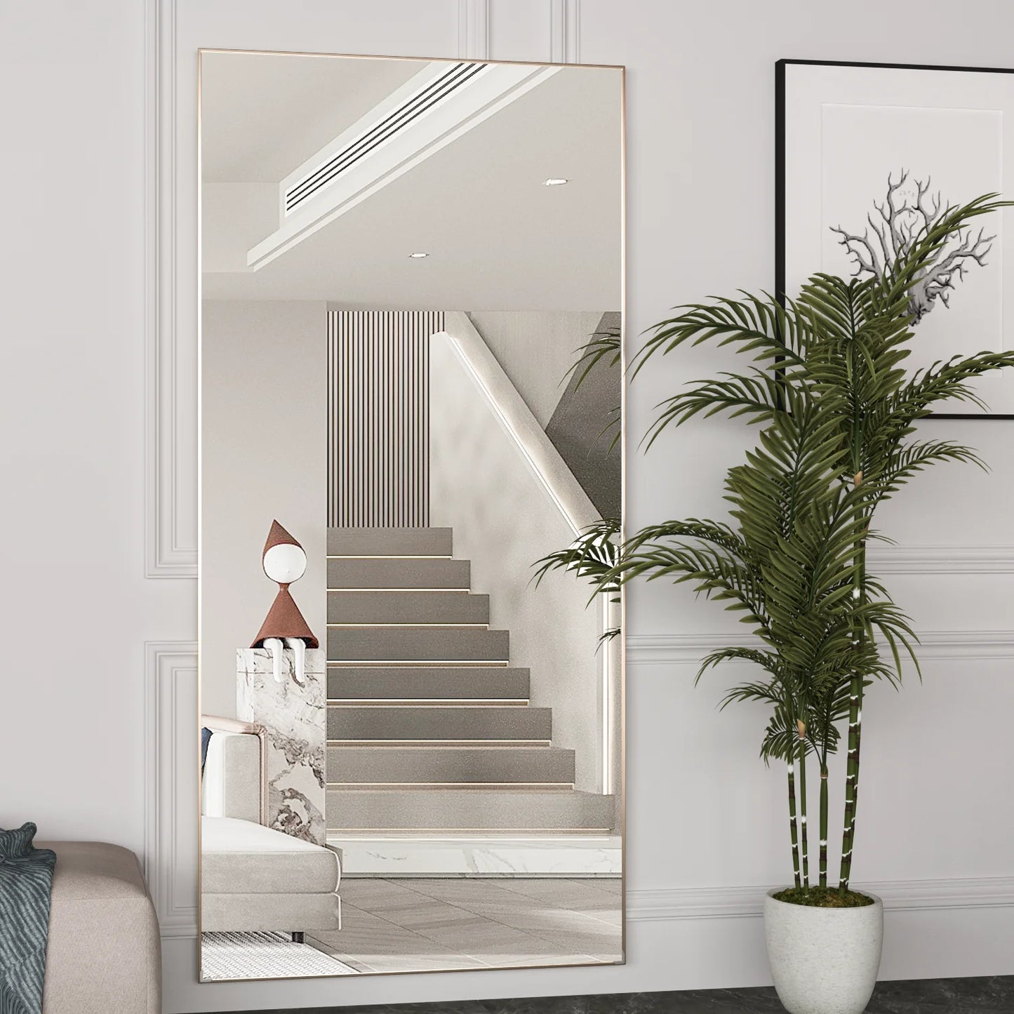 CASSILANDO Full-Length Floor Mirror – 65"x24" Black Metal Frame Full Body Standing Mirror