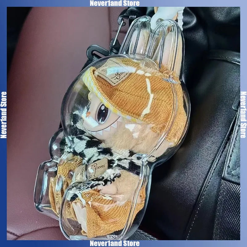 Labubu Transparent Protective Cover – Stuffed Toy Display Bag, Mini Portable Storage Box for Labubu I & II Dolls