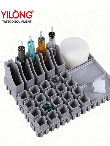 YILONG Multi-Spliced Tattoo Ink Cup & Cartridge Holder — ABS Desktop Storage Rack for Tattoo Accessories