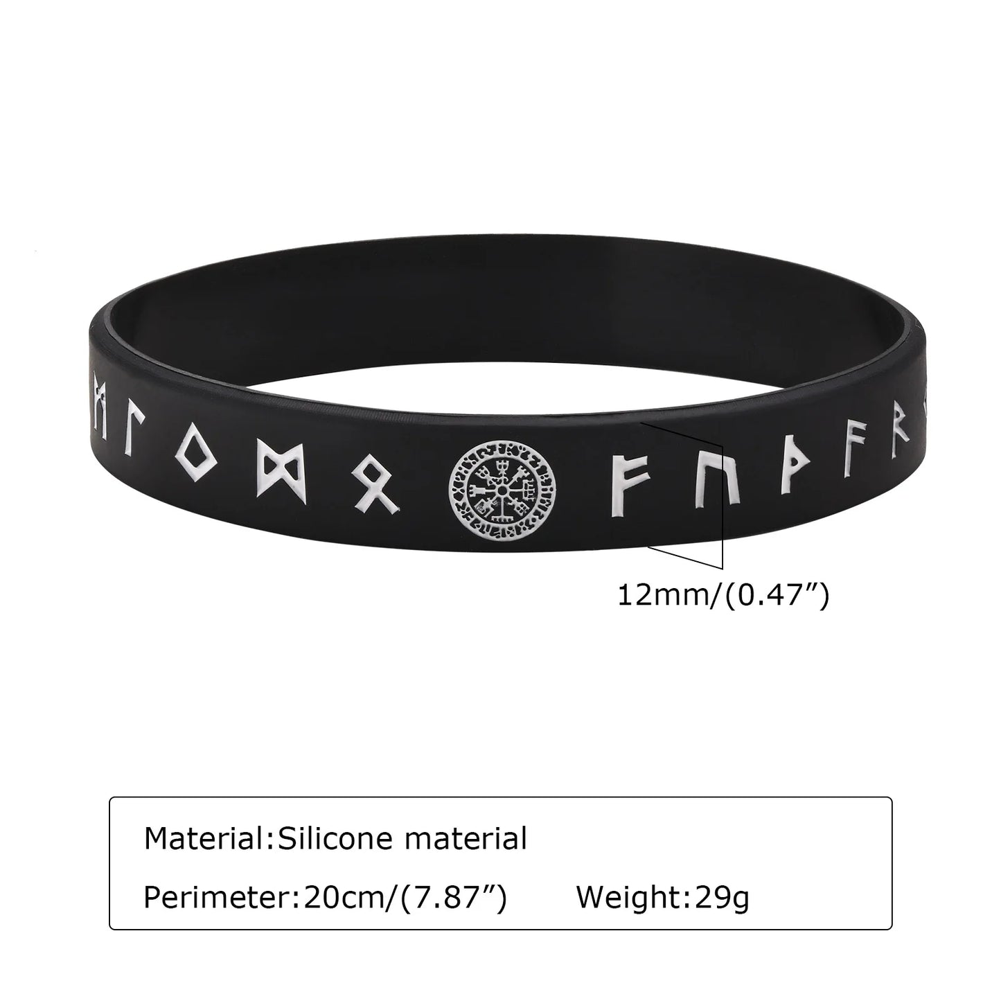 Vnox 12mm Silicone Bracelet for Men - Soft Rubber Viking Compass Rune Amulet Wristband Set