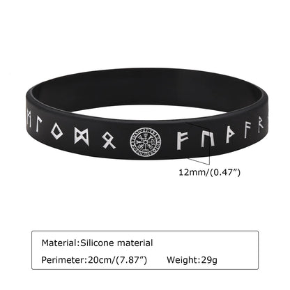 Vnox 12mm Silicone Bracelet for Men - Soft Rubber Viking Compass Rune Amulet Wristband Set