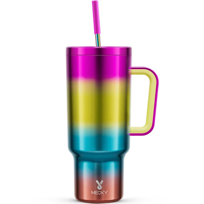Meoky 40oz Mug Tumbler with Handle – Insulated Stainless Steel Tumbler with Lid & Straw, Coffee Thermos Cup, Heat Press Ready