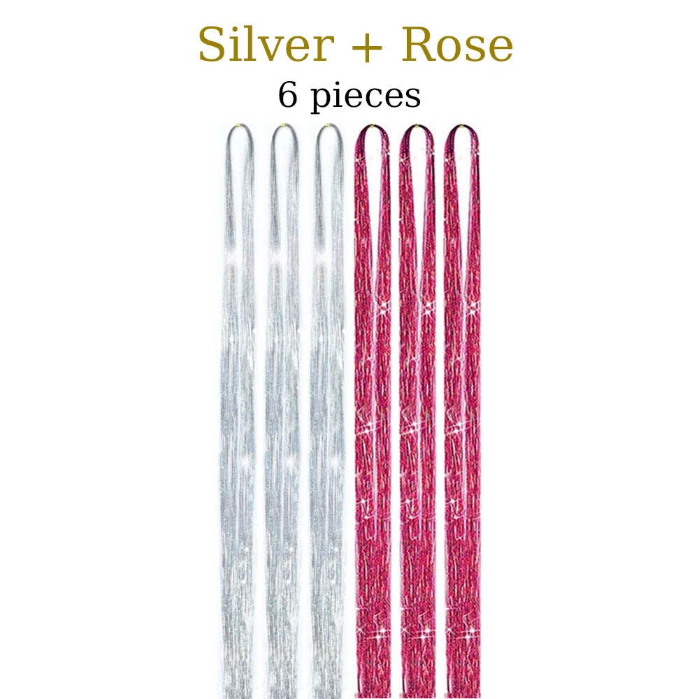 48-Inch Hair Tinsel Kit – 1200 Strands, 12 Colors Sparkling Fairy Hair Extensions with Tool