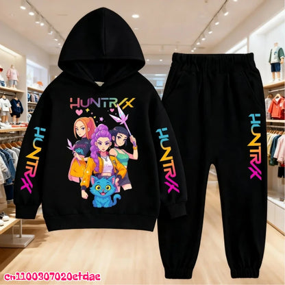 Children’s KPop Demon Hunters Hoodie & Pants Set – Autumn & Winter Casual Outerwear for Boys & Girls, Ages 3-12 Gift