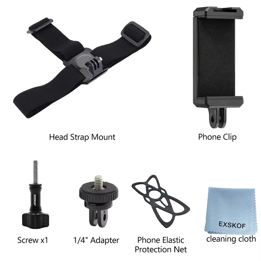 Action Camera Accessories Kit - Adjustable Head Strap & Chest Mount Holder for GoPro, DJI, Insta360 & More