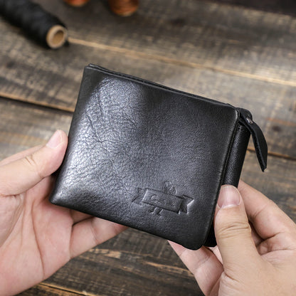 CONTACT'S Genuine Crazy Horse Leather Trifold Wallet – Vintage Men's Cowhide Wallet with Zip Coin Pocket