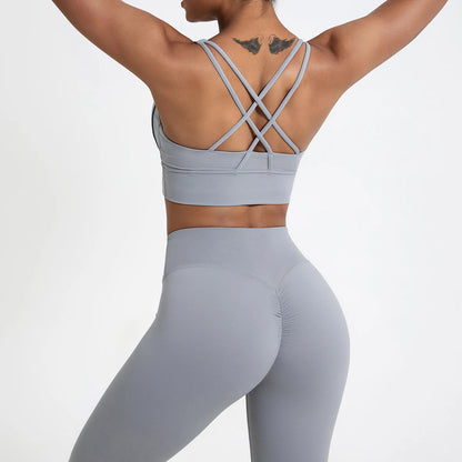 Push-Up Sports Bra for Women – Cross Back Yoga Crop Top, Shockproof Gym Fitness Bra for Running & Workout