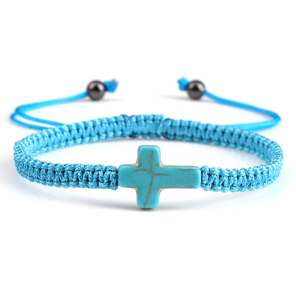 Hand Woven Jesus Cross Bracelet - Red & Black Braided Thread Lucky Couple Jewelry Gift for Men & Women