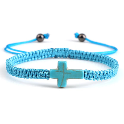 Hand Woven Jesus Cross Bracelet - Red & Black Braided Thread Lucky Couple Jewelry Gift for Men & Women