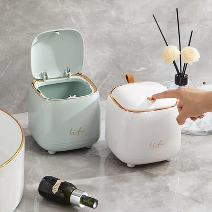 Light Luxury Double-Layer Pressing Desktop Trash Can - Stylish Coffee Table Bomb Cover with Small Storage Bucket - New Arrival