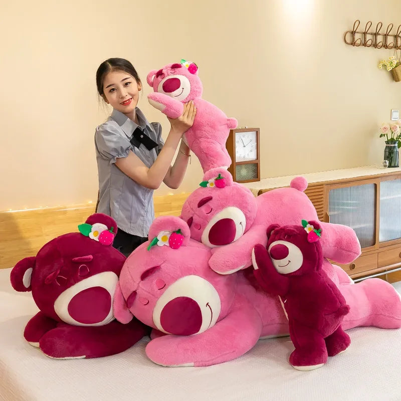 New Disney Kawaii Toy Story Lotso Bear Plush Pillow – Strawberry Sofa Stuffed Toy for Kids & Birthday Gift