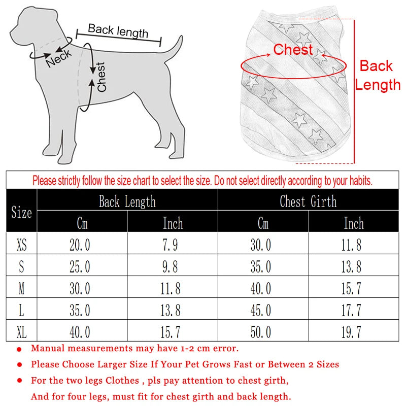 Summer Patriotic Dog Vest - Breathable Independence Day 4th of July Pet T-Shirt for Small Medium Dogs Cats