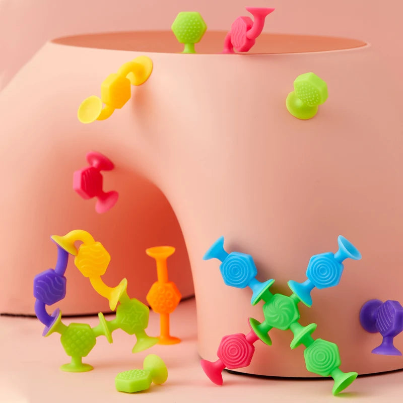 25-Piece Suction Cup Building Toys - Textured Stacking Construction Suckers for Kids, Bath & Travel