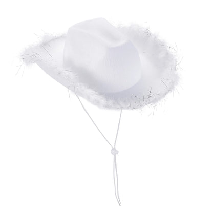 Women's Cowboy Hat – Wide Brim Solid Color with Furry Trim for Parties & Outings